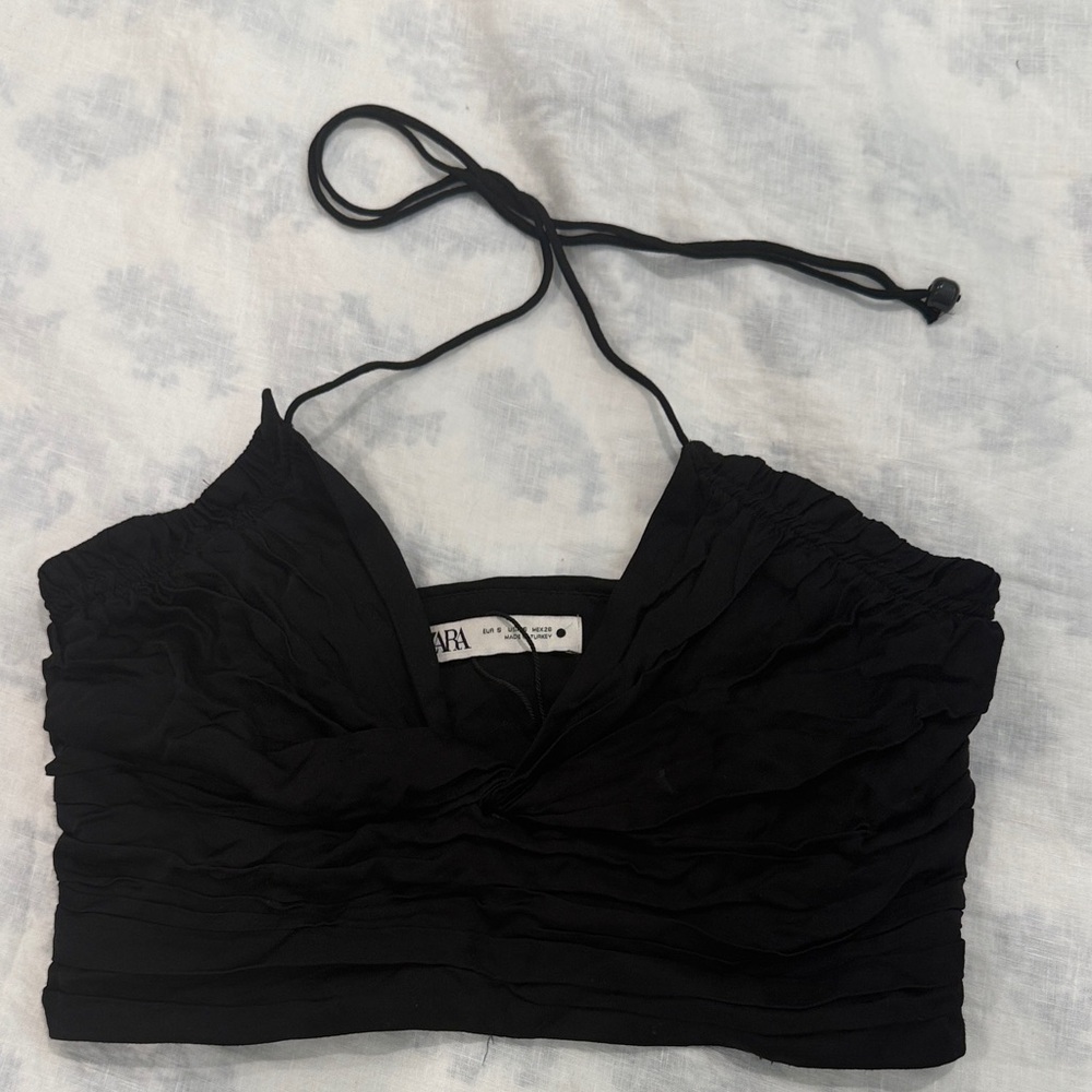 Zara Elegant Black Halter Crop Top